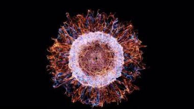 Turuncu ve mavi renkli duman bulutları içinde parlak partiküller patlaması Soyut arkaplan