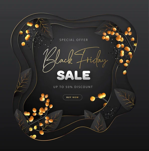 Autumn Black Friday Big Sale Typography Poster Autumn Leaves Nature — Stock Vector