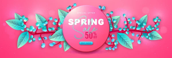 Spring Big Sale Typography Poster Flowering Branches Nature Concept Vector — Stock Vector