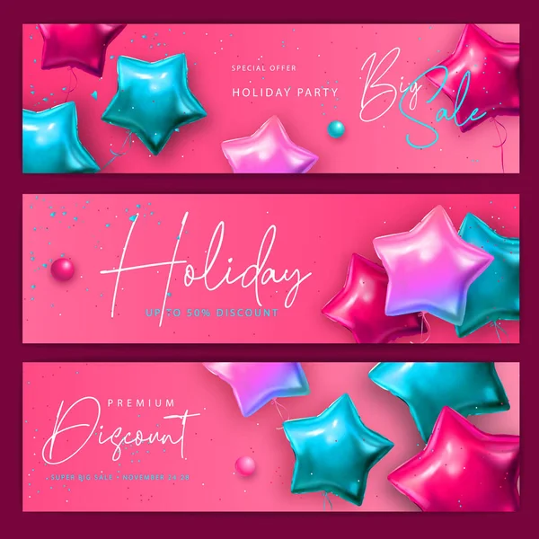 Set Van Holiday Grote Verkoop Typografie Banners Met Roze Blauwe — Stockvector