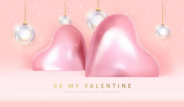 Happy Valentines Day Poster Mit Rosa Herzen Und Elektrischen Lampen — Stockvektor