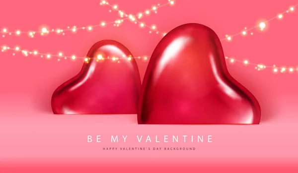 Buon San Valentino Poster Con Cuori Rosa Lampade Elettriche Illustrazione — Vettoriale Stock