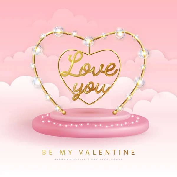 Happy Valentines Day Poster Met Rood Metallic Love Hart Elektrische — Stockvector