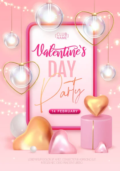 Плакат Розовыми Сердечками Любви Дню Святого Валентина Векторная Иллюстрация — стоковый вектор