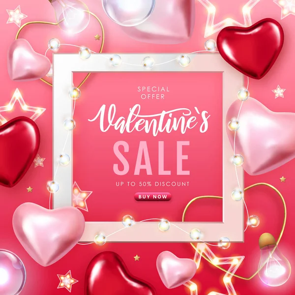 Šťastný Valentýn Velký Prodej Typografie Plakát Růžové Zlaté Srdce Vektorová — Stockový vektor