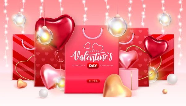 Типографический Плакат Любовными Сердцами Бумажными Пакетами Дню Святого Валентина Векторная — стоковый вектор