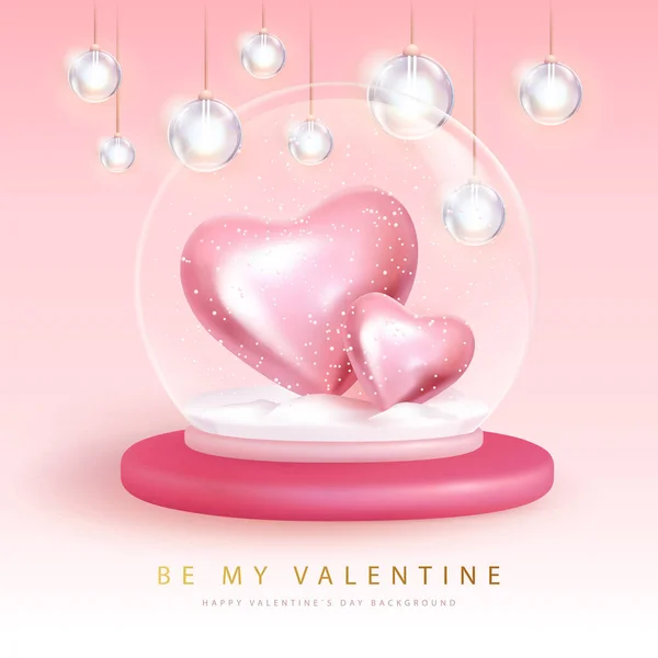 Happy Valentines Day Αφίσα Τυπογραφίας Χιονόμπαλες Και Καρδιές Αγάπης Εικονογράφηση — Διανυσματικό Αρχείο