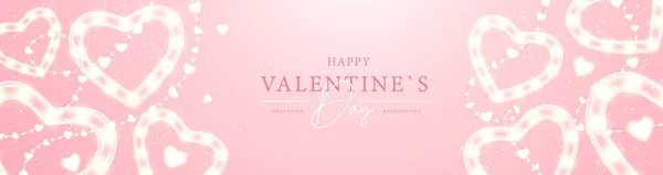 Buon San Valentino Poster Con Neon Stringa Luci Con Cuori — Vettoriale Stock