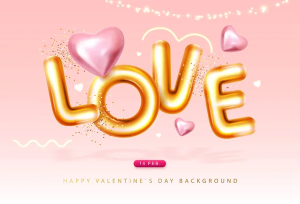Cartaz Feliz Dia Dos Namorados Com Letras Corações Amor Ouro — Vetor de Stock