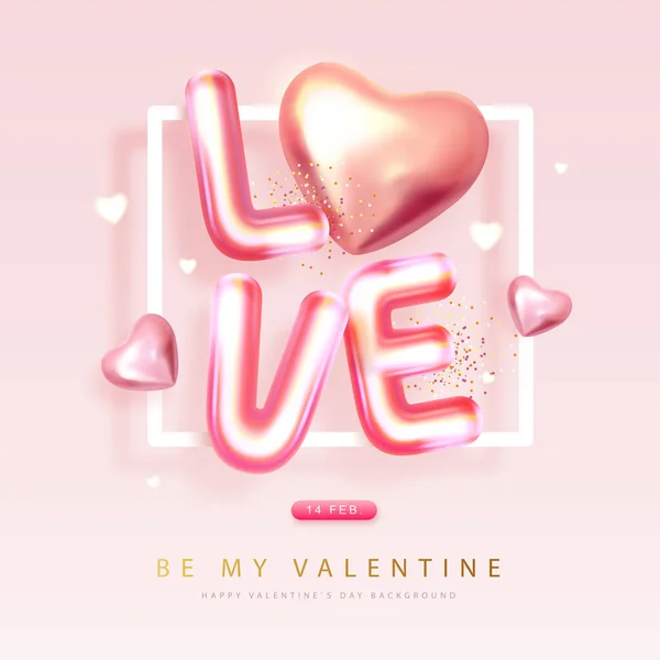 3D色の文字とピンクの愛の心を持つ幸せなバレンタインデーのポスター ホリデーグリーティングカード ベクターイラスト — ストックベクタ