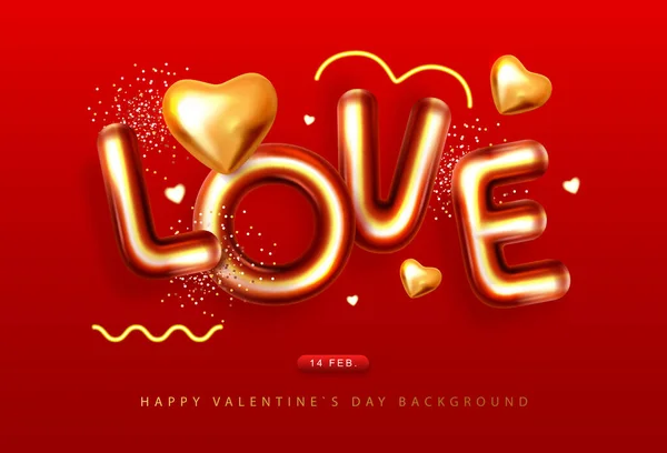 Szczęśliwych Walentynek Plakat Liter Złote Serca Miłości Świąteczna Kartka Ilustracja — Wektor stockowy