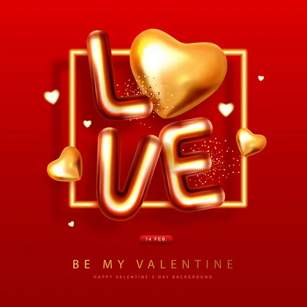 Buon San Valentino Poster Con Lettere Cromatiche Cuori Amore Oro — Vettoriale Stock
