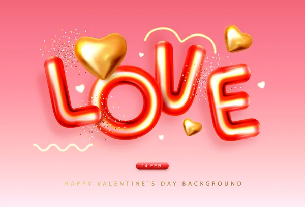 情人节快乐海报用3D字母和金发碧眼的爱心 节日贺卡 矢量说明 — 图库矢量图片