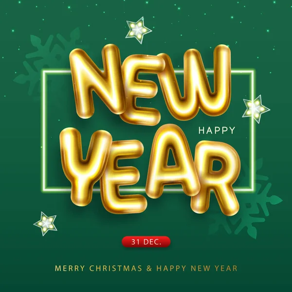 3D色の文字 雪の結晶や星と幸せな新年のポスター ホリデーグリーティングカード ベクターイラスト — ストックベクタ