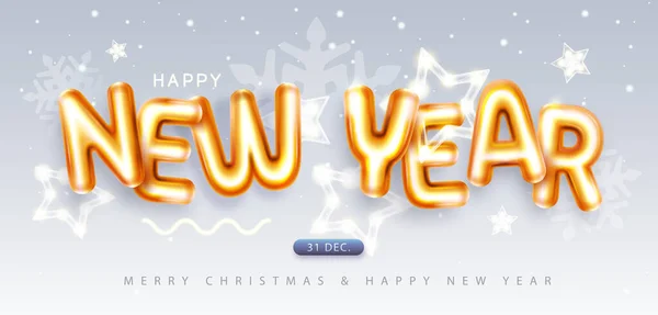 Cartel Feliz Año Nuevo Con Letras Cromáticas Copos Nieve Estrellas — Archivo Imágenes Vectoriales