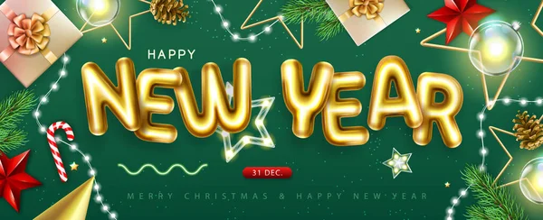 Cartaz Vista Superior Feliz Ano Novo Com Letras Cromáticas Decoração — Vetor de Stock