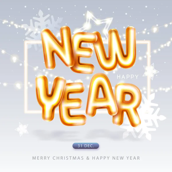 Happy New Year Poster Chromic Letters Snowflakes Stars Holiday Greeting — Stock Vector