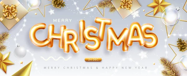 Cartaz Vista Superior Feliz Natal Com Letras Cromáticas Decoração Natal — Vetor de Stock