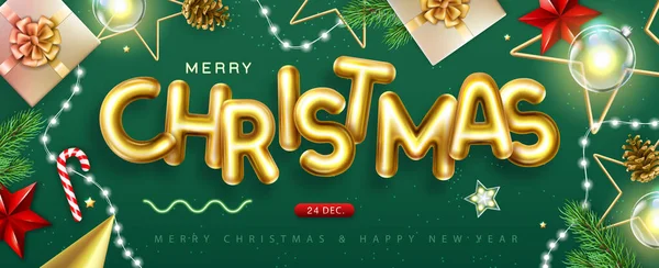 带着三维彩色信件和圣诞装饰的快乐圣诞头像海报 节日贺卡 矢量说明 — 图库矢量图片