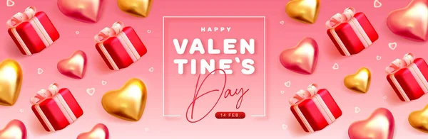 Happy Valentines Day Draufsicht Poster Mit Liebe Herzen Und Geschenkboxen — Stockvektor