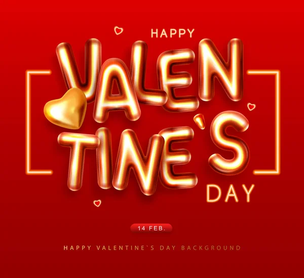 Gelukkige Valentijnsdag Poster Met Letters Gouden Liefdesharten Een Kerstkaart Vectorillustratie — Stockvector