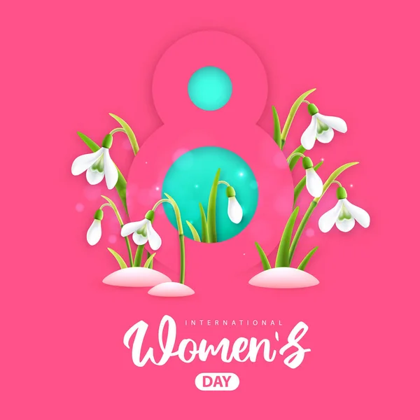 International Happy Women Day Greeting Card Paper Cut Number Eight — Stockvektor