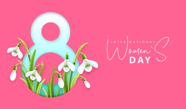 International Happy Women Day Greeting Card Paper Cut Number Eight — Vetor de Stock