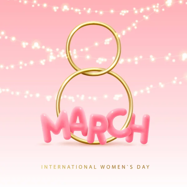 International Happy Women Day Greeting Card Realistic Golden Metal Number — Stok Vektör