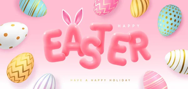Happy Easter Typography Background Colorful Easter Eggs Text Greeting Card — Vettoriale Stock