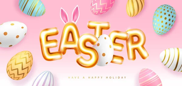 Happy Easter Typography Background Colorful Easter Eggs Text Greeting Card — Vettoriale Stock