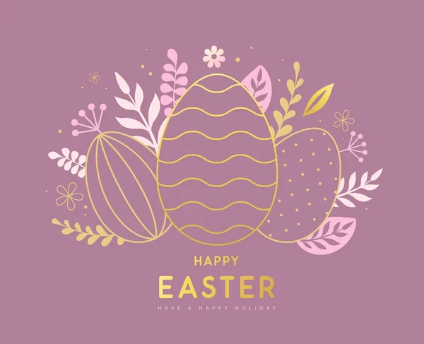 Happy Easter Eggs Floral Decorative Elements Flat Style Modern Easter — Stock Vector