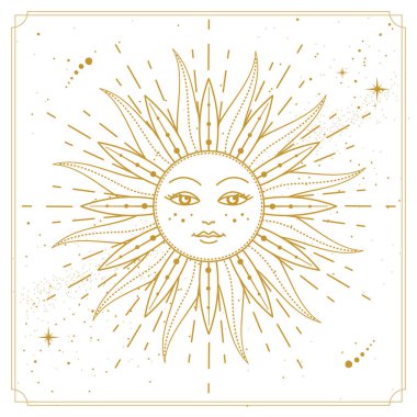 Modern magic witchcraft card with astrology sun sign with human face.Vecto illustration of sun with human face clipart