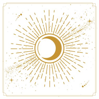 Modern magic witchcraft card with astrology crescent sing or moon eclipse. Vector illustration