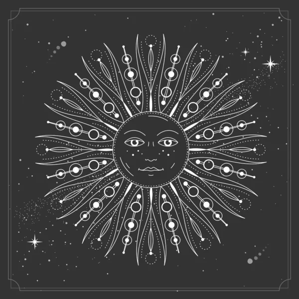 Carte Sorcellerie Magique Moderne Avec Astrologie Signe Solaire Avec Visage — Image vectorielle