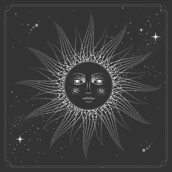 Modern Magic Witchcraft Card Astrology Sun Sign Human Face Vecto — стоковый вектор