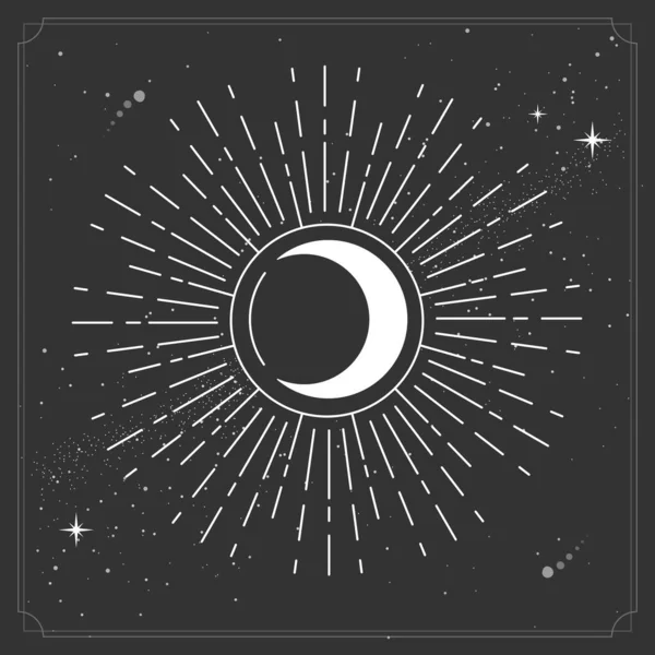Modern Magic Witchcraft Card Astrology Crescent Sing Moon Eclipse Vector — Vector de stock
