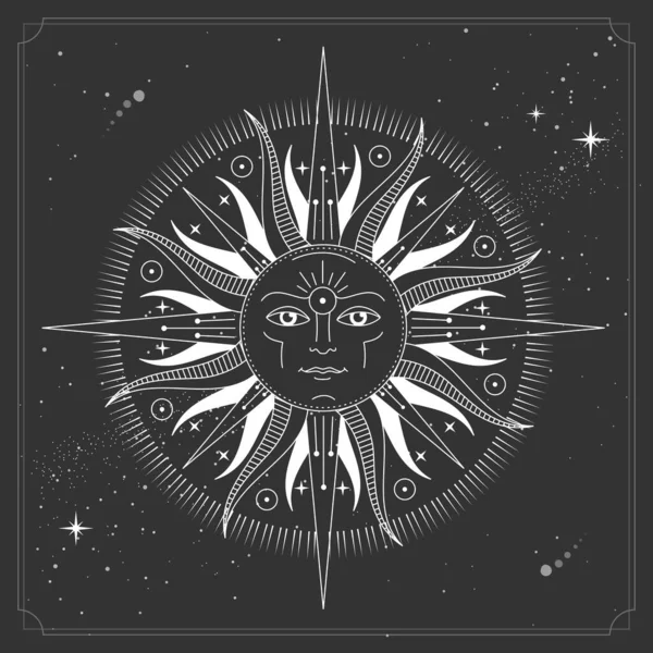 Magia Moderna Bruxaria Cartão Com Signo Astrologia Sol Com Rosto —  Vetores de Stock