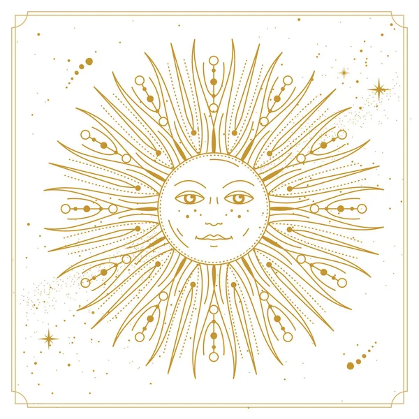 Nowoczesna Magiczna Karta Astrologicznym Znakiem Słońca Ludzką Twarzą Vecto Ilustracja — Wektor stockowy