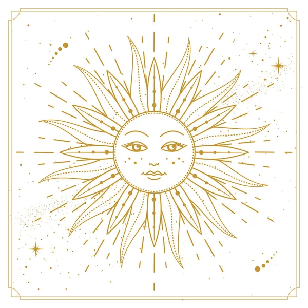 Modern Magic Witchcraft Card Astrology Sun Sign Human Face Vecto — Vector de stock