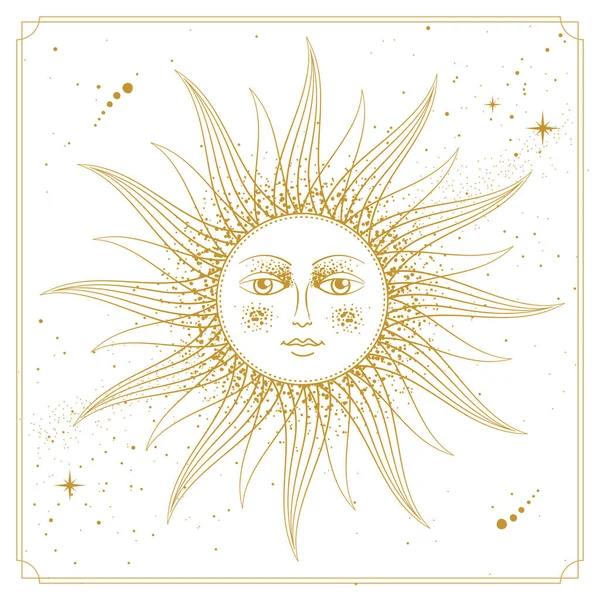 Modern Magic Witchcraft Card Astrology Sun Sign Human Face Vecto — стоковый вектор