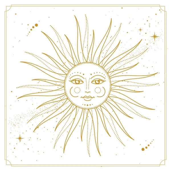 Modern Magic Witchcraft Card Astrology Sun Sign Human Face Vecto — Stock vektor