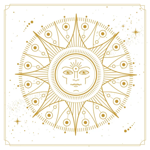 Modern Magic Witchcraft Card Astrology Sun Sign Human Face Vecto — Διανυσματικό Αρχείο