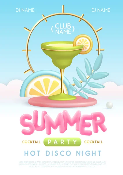 Summer Cocktail Disco Party Typography Poster Plastic Text Cocktail Tropic — Stock Vector