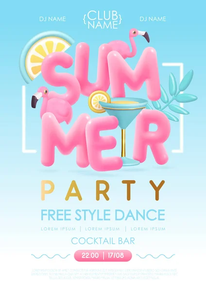 Sommar Cocktail Disco Parti Typografi Affisch Med Plast Text Cocktail — Stock vektor