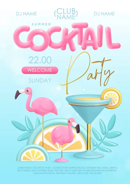 Cocktail Été Affiche Typographie Fête Disco Avec Texte Plastique Cocktail — Image vectorielle