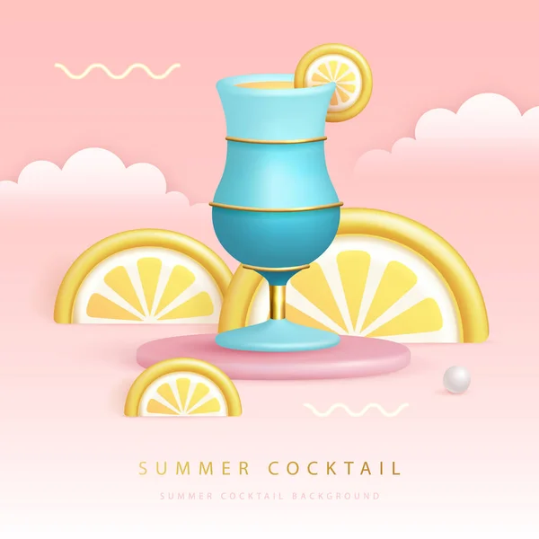 Sommar Cocktailparty Affisch Med Plast Blå Lagun Cocktail Och Tropiska — Stock vektor