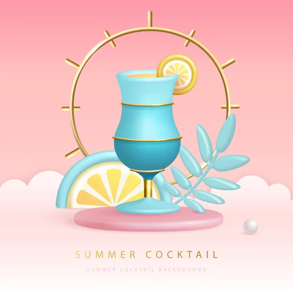 Sommar Cocktailparty Affisch Med Plast Cocktail Tropiska Frukter Och Tropiska — Stock vektor