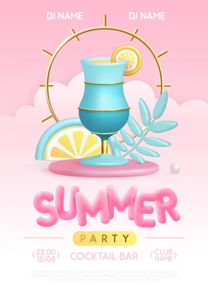 Sommercocktail Disco Party Typografie Poster Mit Plastiktext Cocktail Und Tropischen — Stockvektor