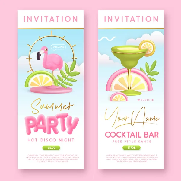 Sommar Cocktail Disco Parti Typografi Affisch Med Plast Text Cocktail — Stock vektor