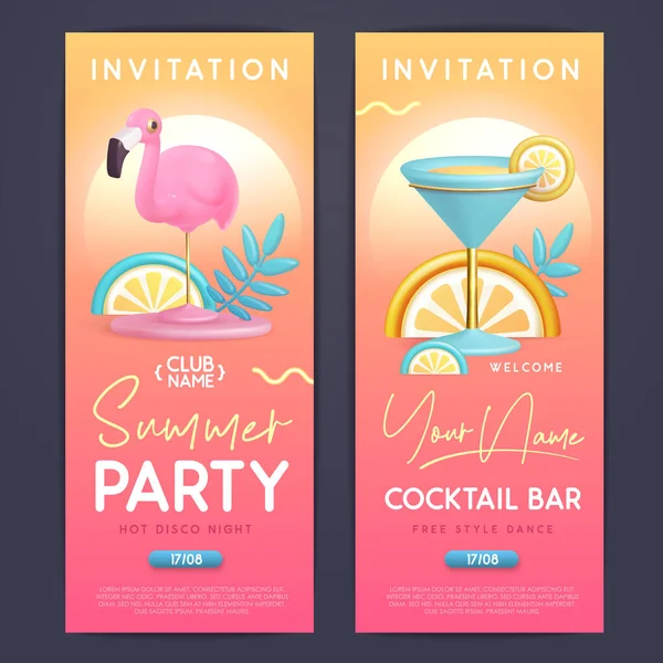 Sommercocktail Disco Party Typografie Poster Mit Plastikcocktail Tropischen Blättern Und — Stockvektor